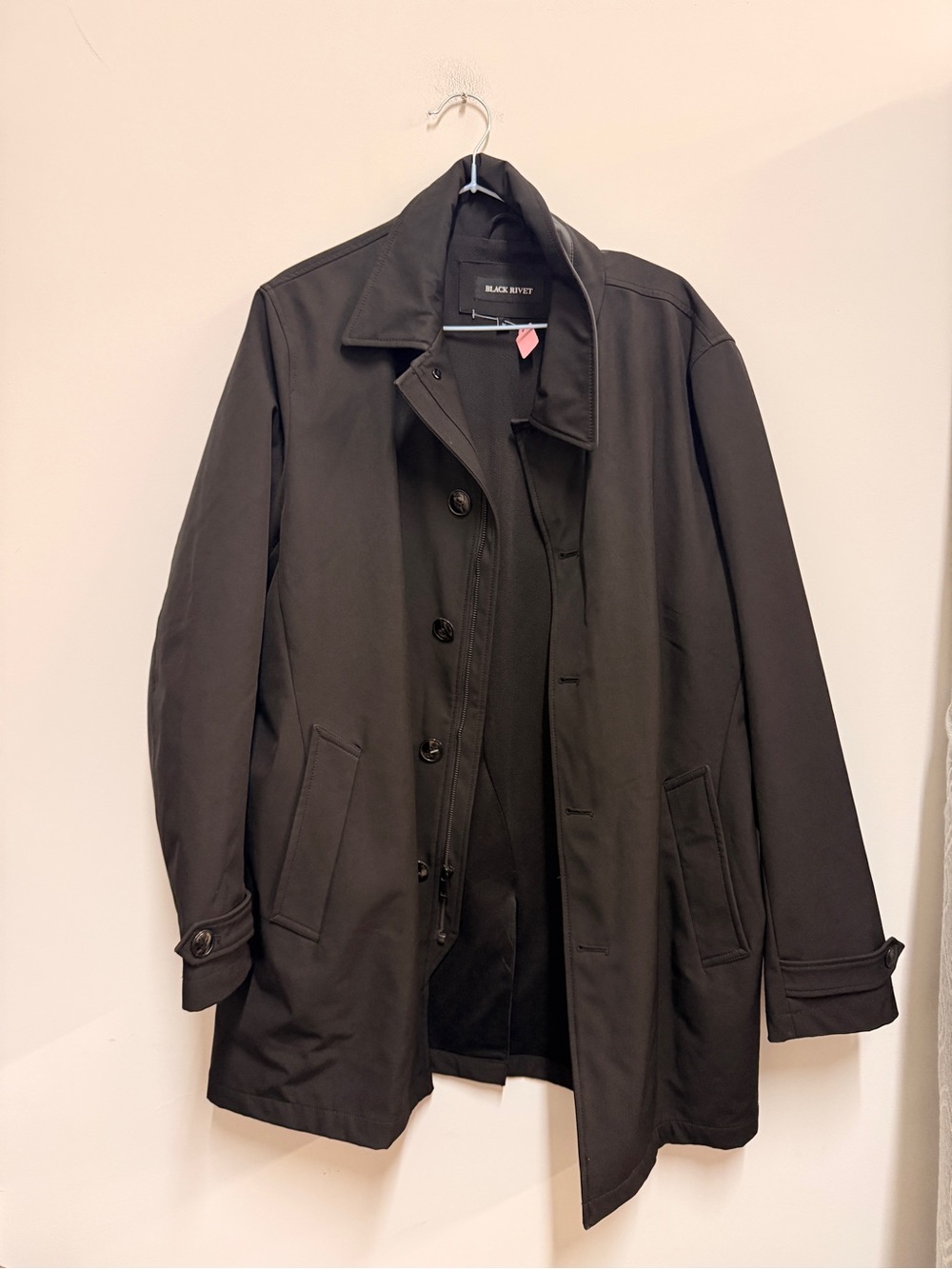 Black Rivet Black Men's Single-Breasted Trench Coat